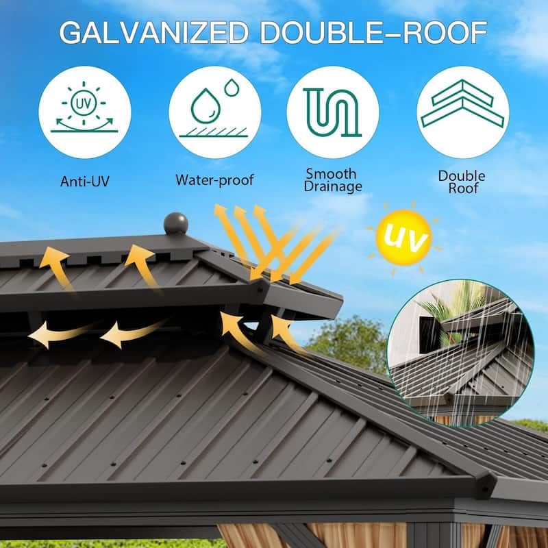10X10FT,10X12FT,10X13FT,12X14FT,12X20FT Outdoor Galvanised Steel Hardtop Gazebo