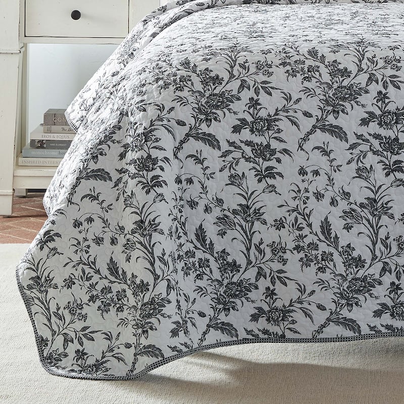 Laura Ashley Amberley Reversible Black Cotton Quilt Set