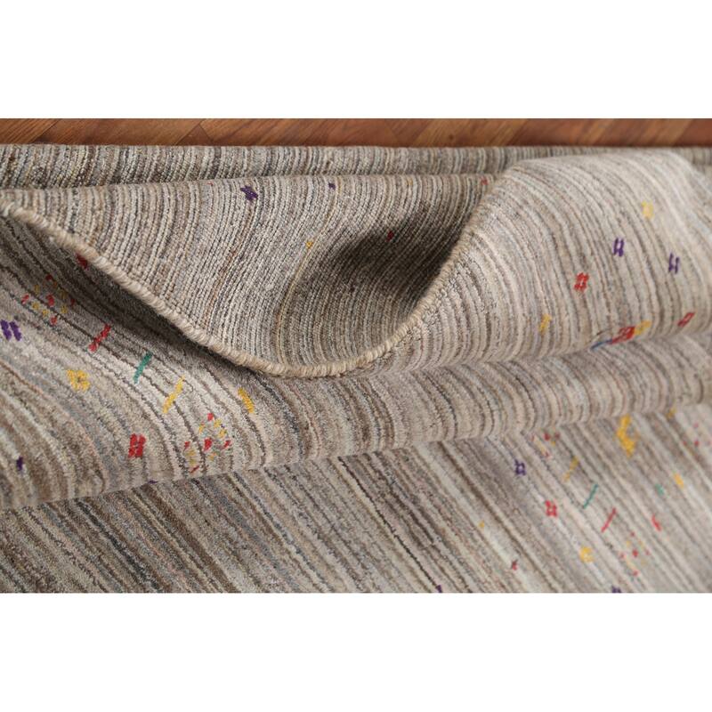 Striped Gabbeh Indian Area Rug Hand-Knotted Wool Carpet - 4'11"x 8'0"