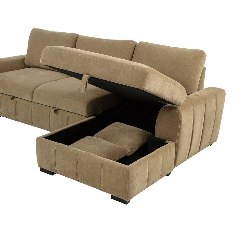 Pastrana Upholstered Sleeper Sectional Sofa RAF Chaise Camel