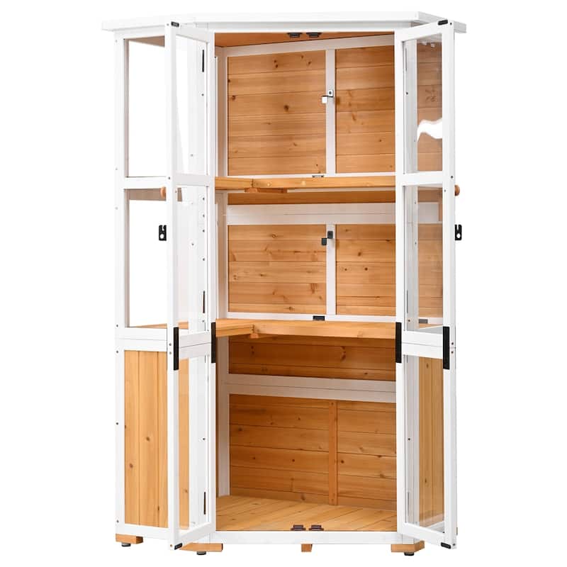 63'' Height Garden Wood Storage Cabinet Outdoor Tool Storage Shed