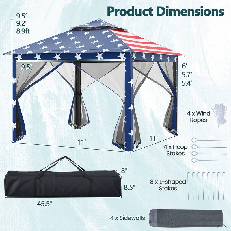 Costway 11'x11' 2-Tier Pop-Up Gazebo Tent Portable Canopy Shelter