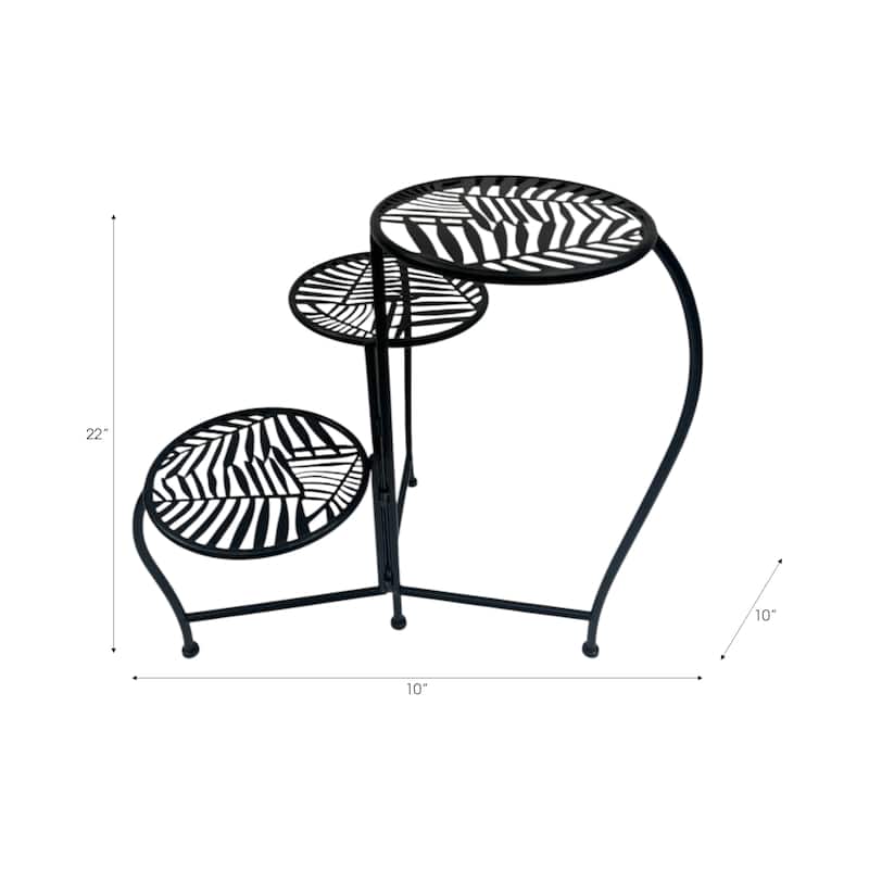 Iron and Metal Leaf Cutout Design 3-Tier Plant Stand - 22" Black - 10" x 10" x 22"