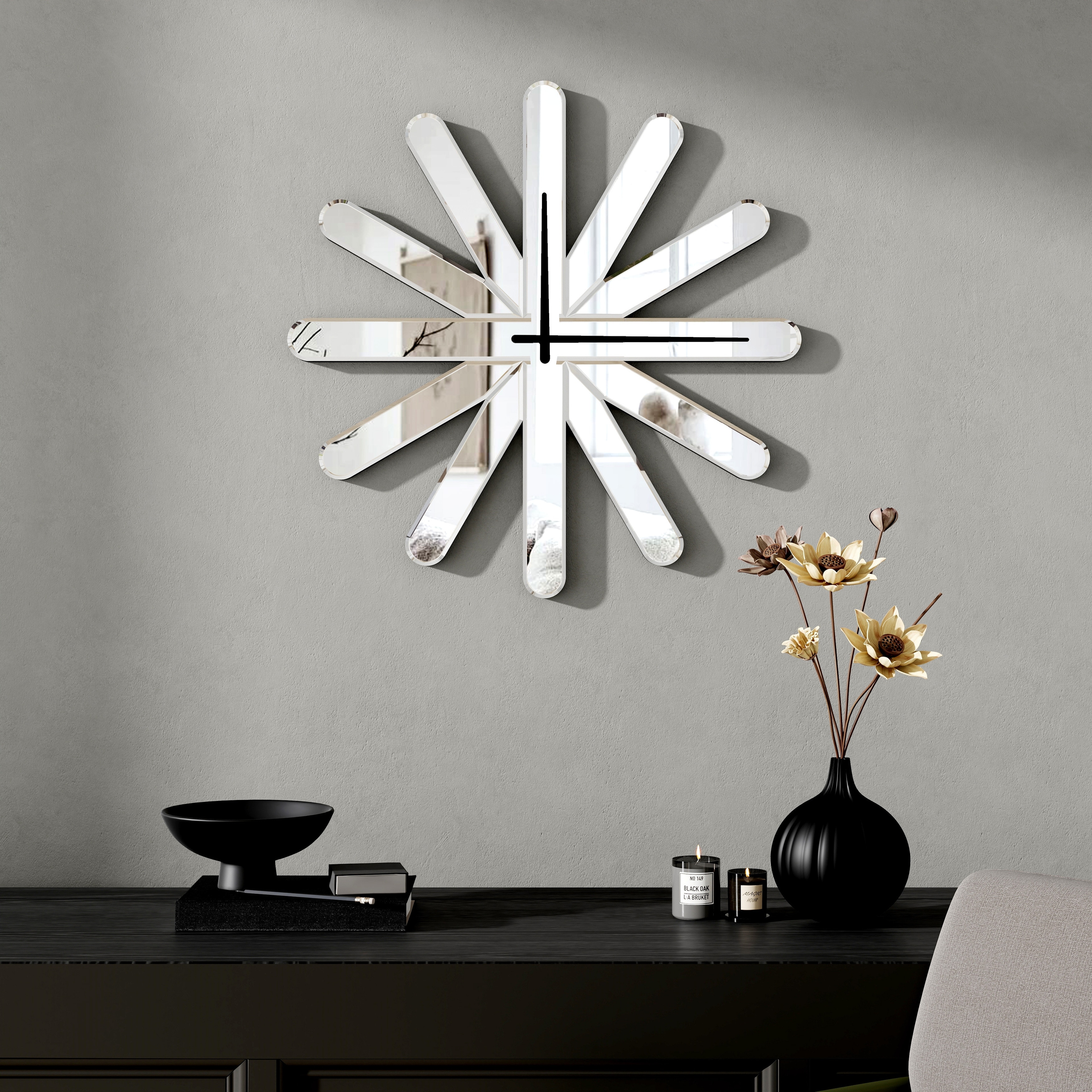 Modern Starburst Wall Clock Mirrored Large Clock