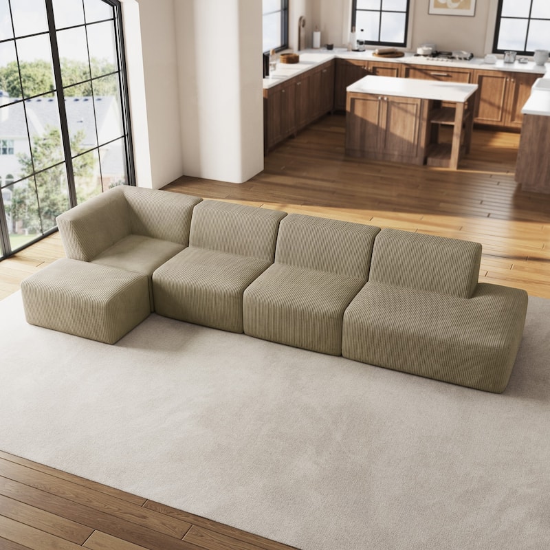Corduroy Fully Sponge Molded Modular Sectional Sofa with Ottoman