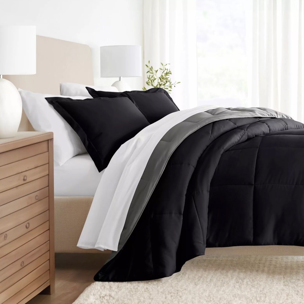 Solid Color Microfiber Reversible Comforter Twin/Twin XL Black
