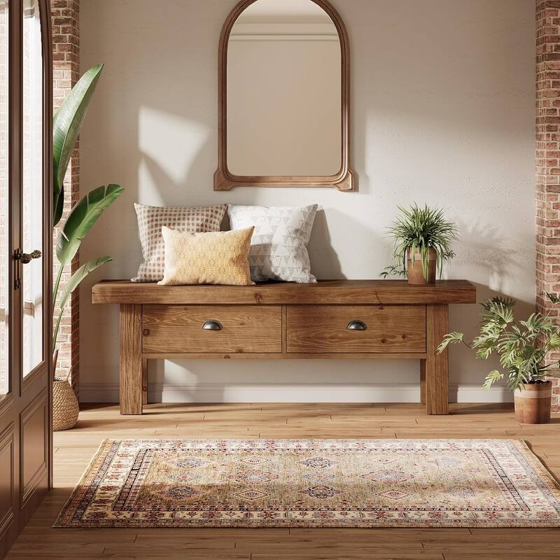 Farmhouse 55" Solid Wood Bench with 2 Drawers for Hallway, Mudroom, Bedroom