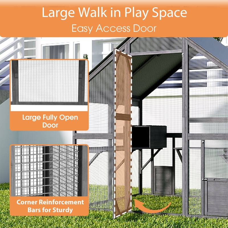 57.2ft² Large Wooden Outdoor Cat House, with 2 Cat Doors, Roof Cover