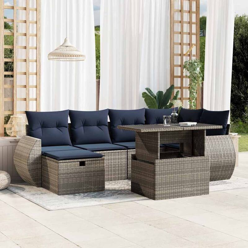 vidaXL Patio Sofa Set with Cushions Sectional Couches 7 Piece Poly Rattan - Gray - 24.4" x 24.4" x 27.2"