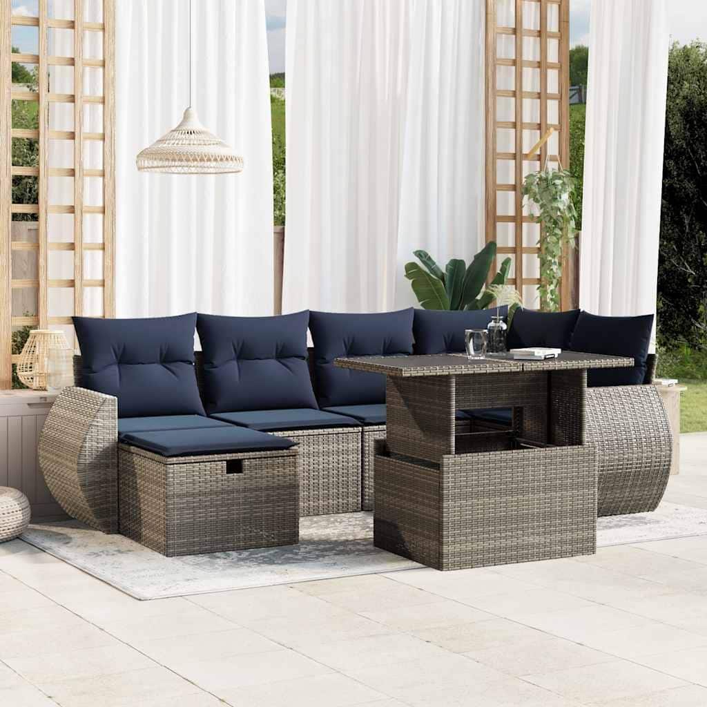 vidaXL Patio Sofa Set with Cushions Sectional Couches 7 Piece Poly Rattan