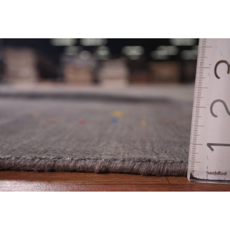 Earth Tone Gabbeh Indo Square Area Rug Hand-Knotted Wool Carpet - 8'2" X 7'10"