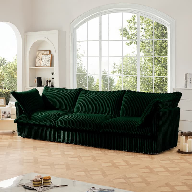 Modern 3-Seater Slipcovered Corduroy Sofa with Suppleness Armrests