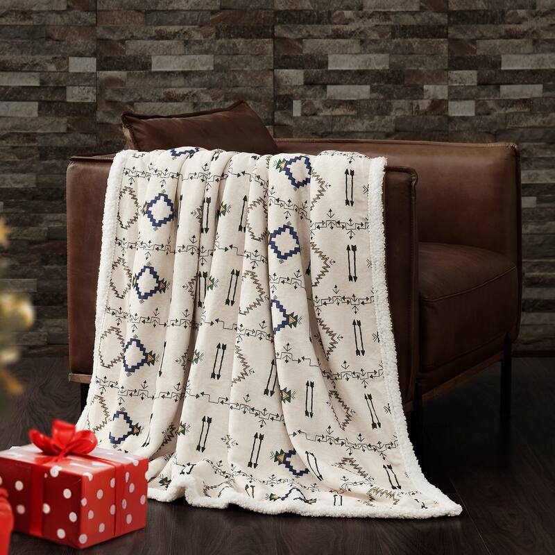 Indigo Hill by HiEnd Accents Campfire Sherpa Fleece Throw, 1PC or 3PC - 1-Piece - Arrow