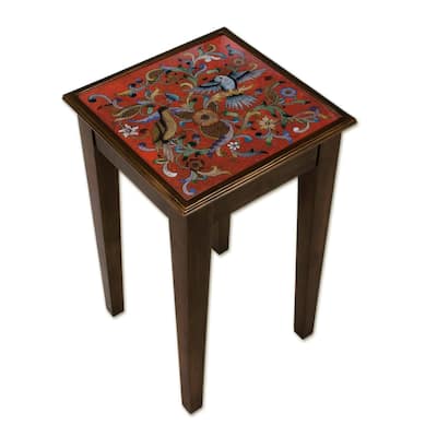 Handmade Birds in the Red Skies glass accent table (Peru)