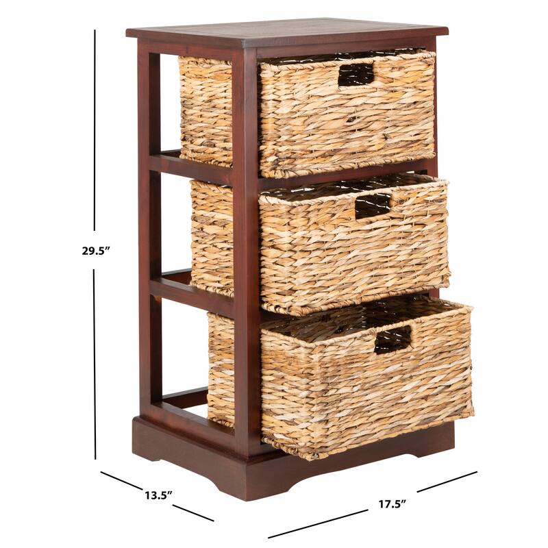 SAFAVIEH Evaline Distressed Black 3 Wicker Basket Storage Unit - 17.3" x 13.4" x 29.5" - 17Wx13Dx30H