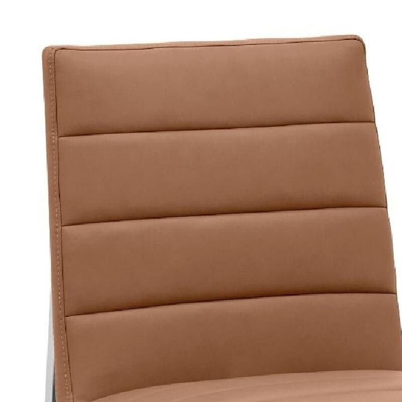 Eun 23 Inch Faux Leather Dining Chair, Metal Chrome Legs, Set of 2, Cognac