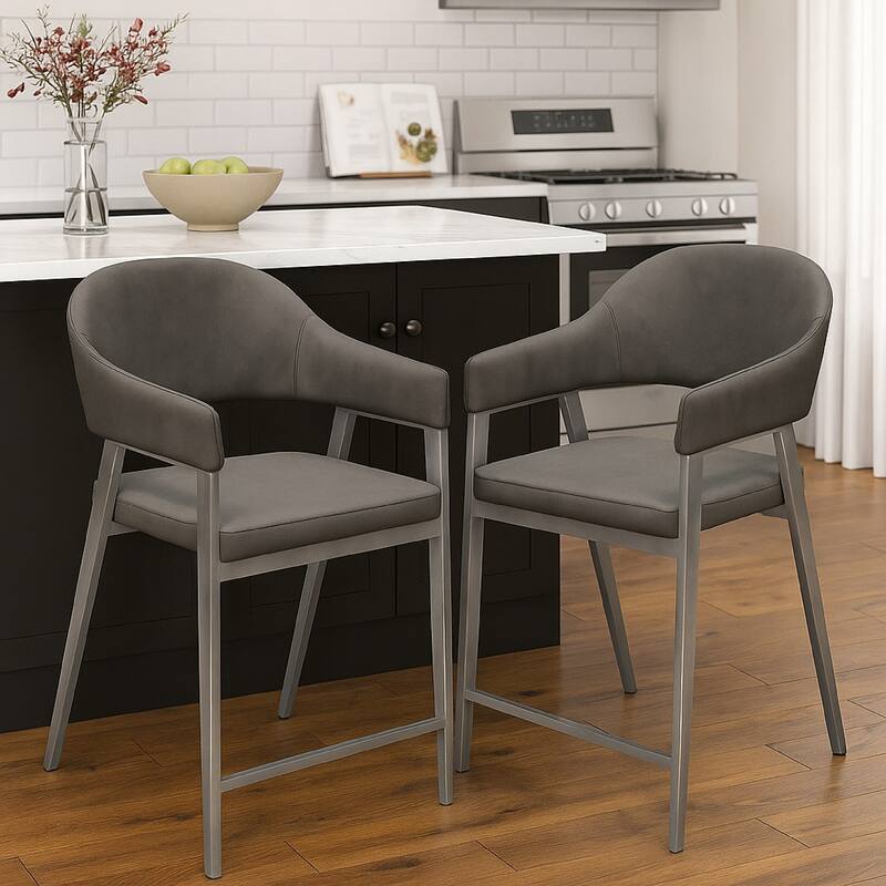Arie Counter Height Chair Set of 2, Gray Faux Leather Seat and Back