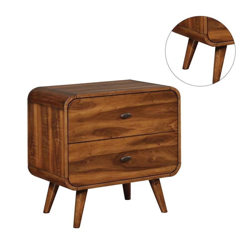 2 Drawers Wooden Nightstand in Dark Walnut
