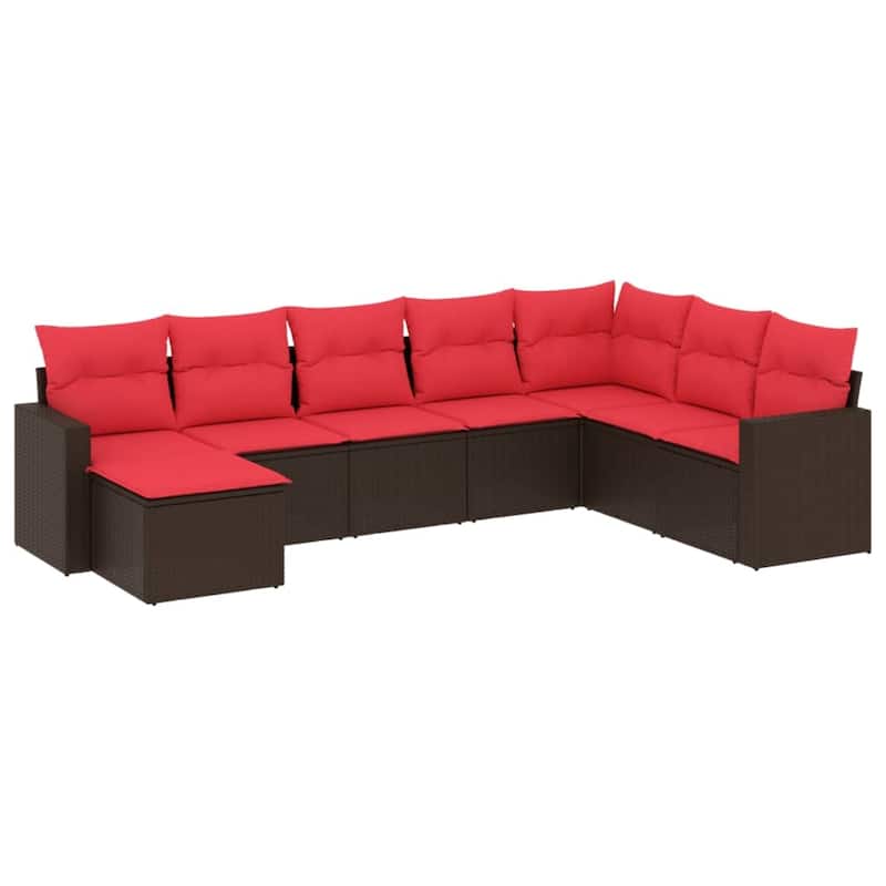 vidaXL Patio Sofa Set with Cushions Outdoor Conversation Furniture Poly Rattan - 25.8" x 24.4" x 27.2"