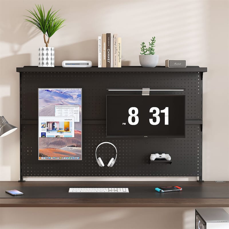 Metal Pegboard Desk Organizer with Dual Monitor Stand, 3 Accessories