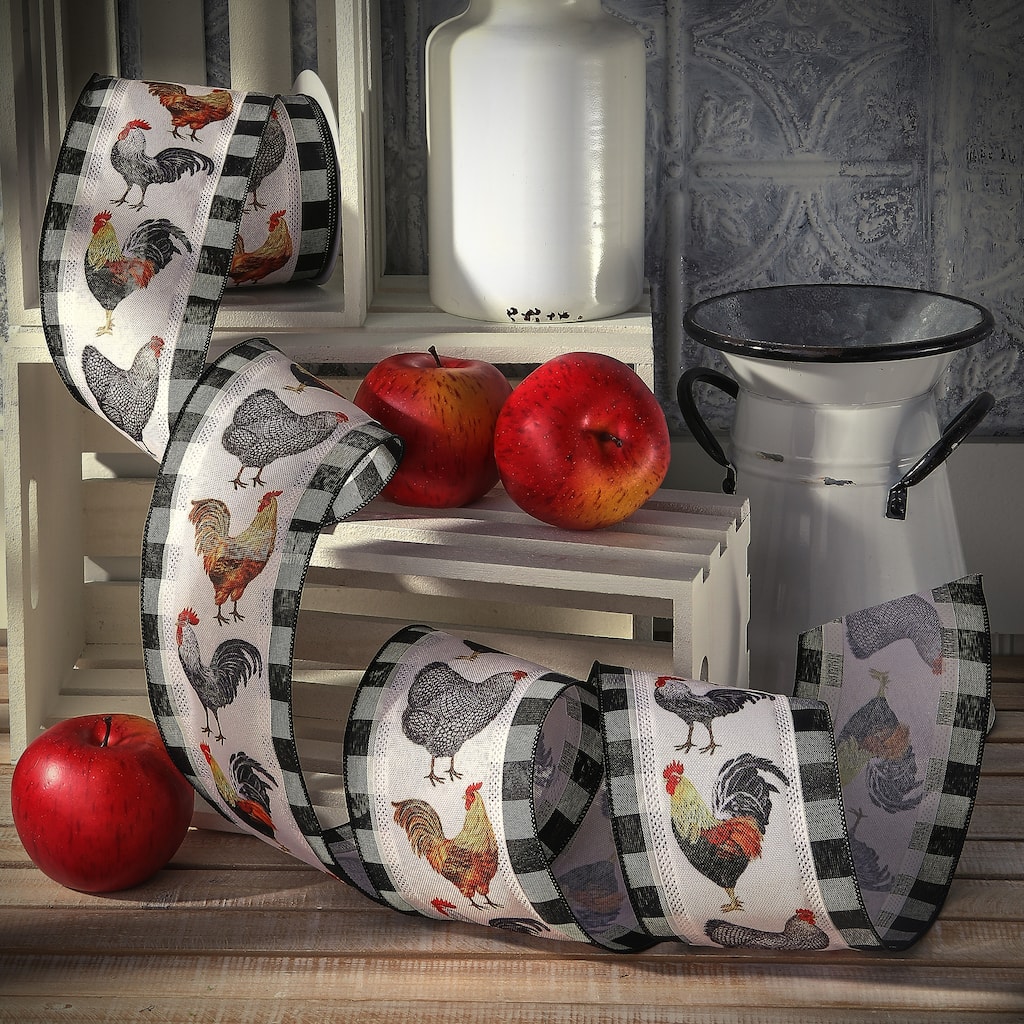 4"X10y Country Chicken On Stripe Ribbon