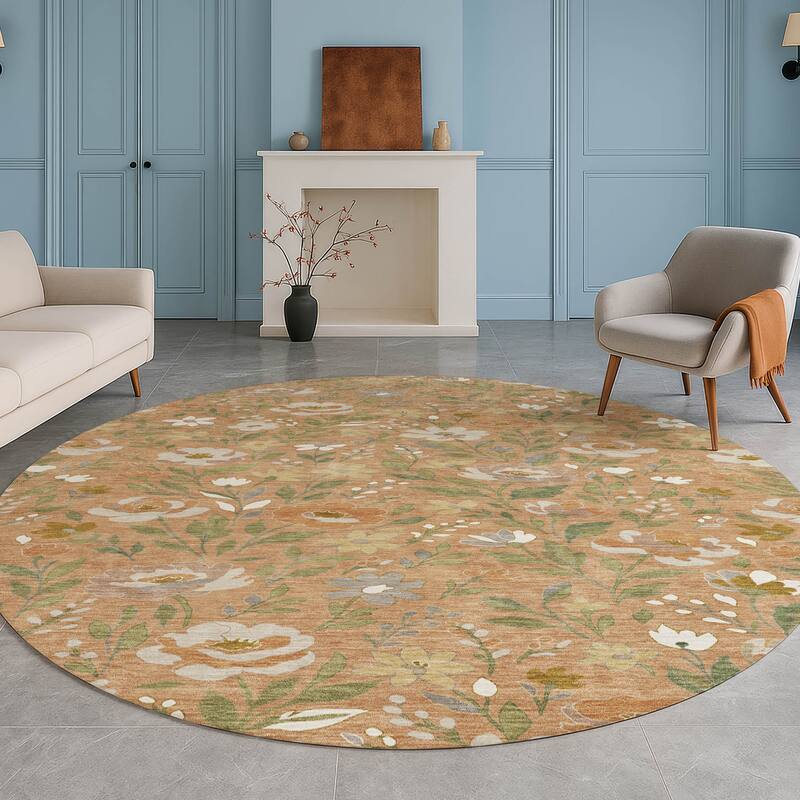 Machine Washable Indoor/ Outdoor Floral Garden Chantille Rug
