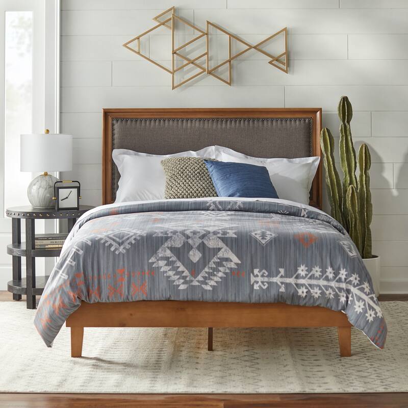 Simple Living Shaye Upholstered Queen Platform Bed - Grey/Rustic Natural