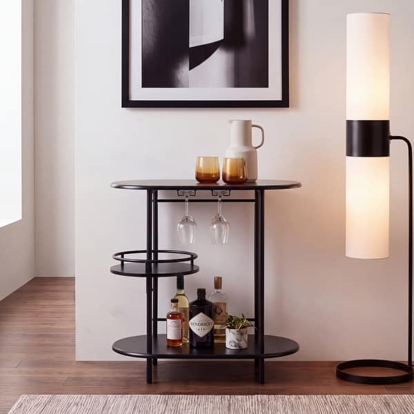 slide 2 of 57, SAFAVIEH Iva 17.7-Inch Swivel 3-Tier Metal Bar Cart - 29.53" W x 17.72" L x 32.76" H Matte Black