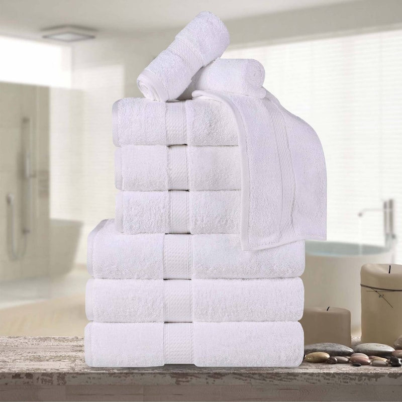 Superior Egyptian Cotton Pile Heavyweight 9-Piece Towel Set - White