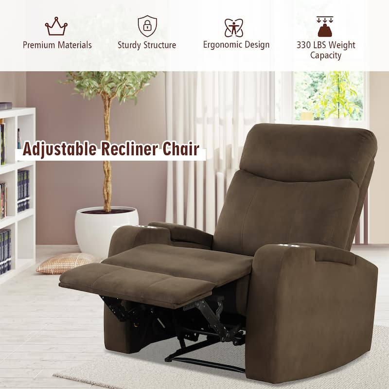 Costway Recliner Chair Single Sofa Lounger with Arm Storage & Cup
