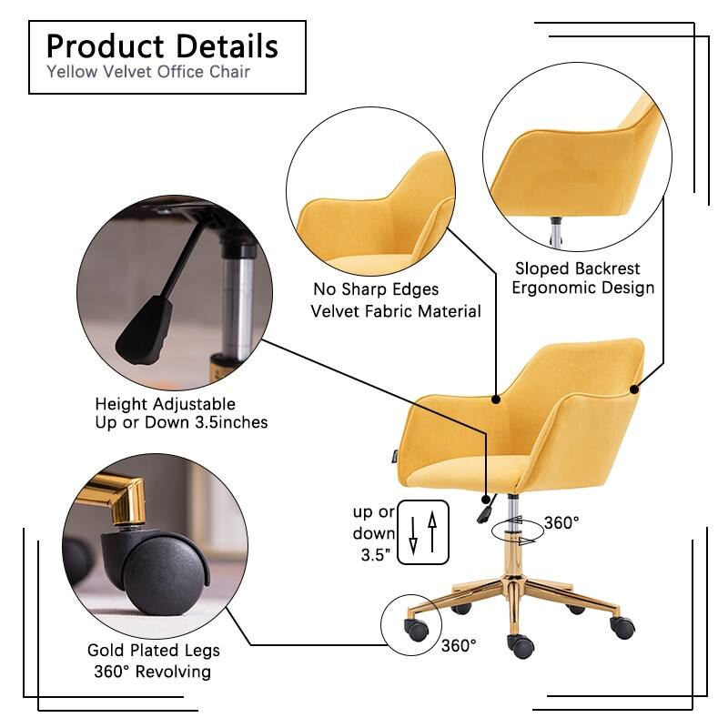 Velvet Adjustable Height Home Office Swivel Chair with Universal Wheel