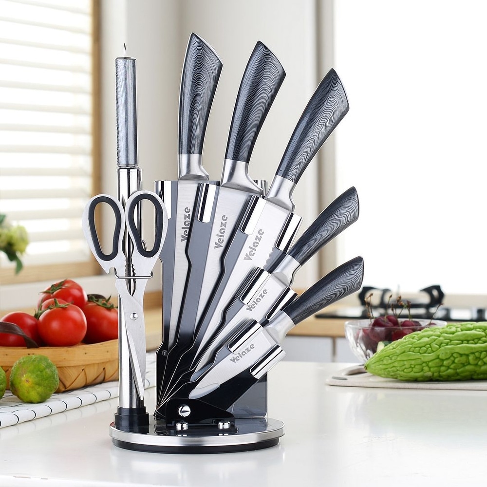 17 Pieces Kitchen Knives Set, 13 Stainless Steel Knives Acrylic Stand,  Scissors, Peeler and Knife Sharpener - 17Pieces-Black - Bed Bath & Beyond -  33034689