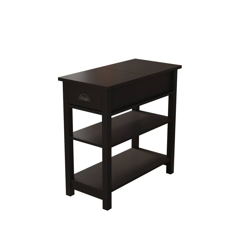 Modern Narrow Sided Table Nightstand with Drawers and Bottom Partition in Flip Over Design