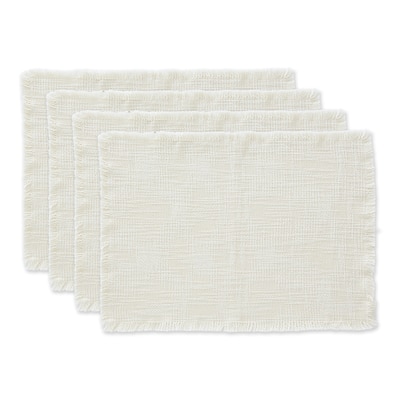 Fringed Rectangular Placemats - 19" - Beige - Set of 4