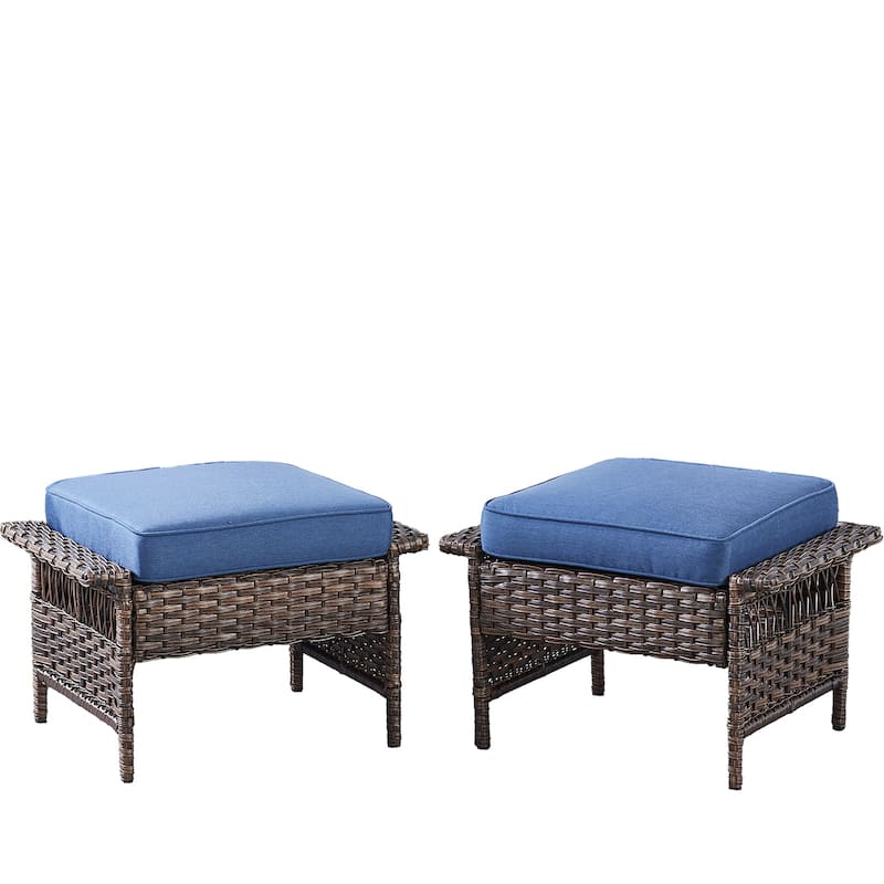 Outside Wicker Ottoman Footstools Set