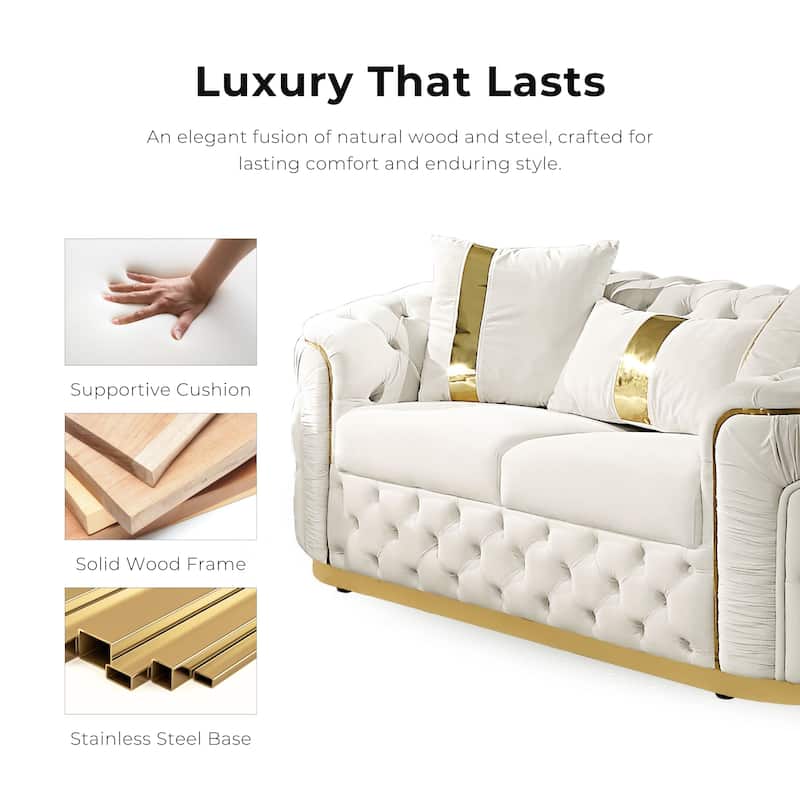Furniture of America Urgoto Glam Beige Polyester Fabric Button Tufted Loveseat