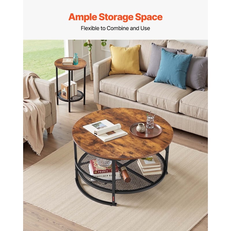 3-Piece Coffee Table Set with Natural Wood Grain Finish and Metal Legs for Living Room or Bedroom - 31.5” x 31.5” x 18.3”