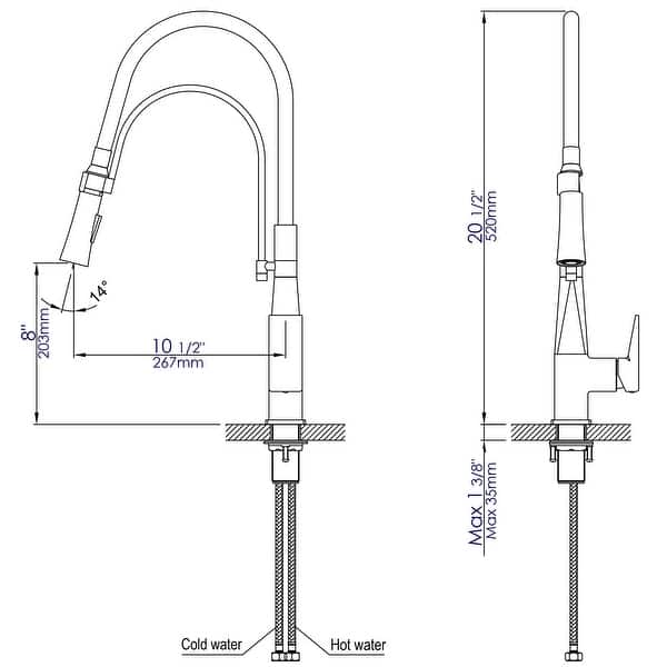 Polished Chrome Square Kitchen Faucet with Black Rubber Stem On Sale