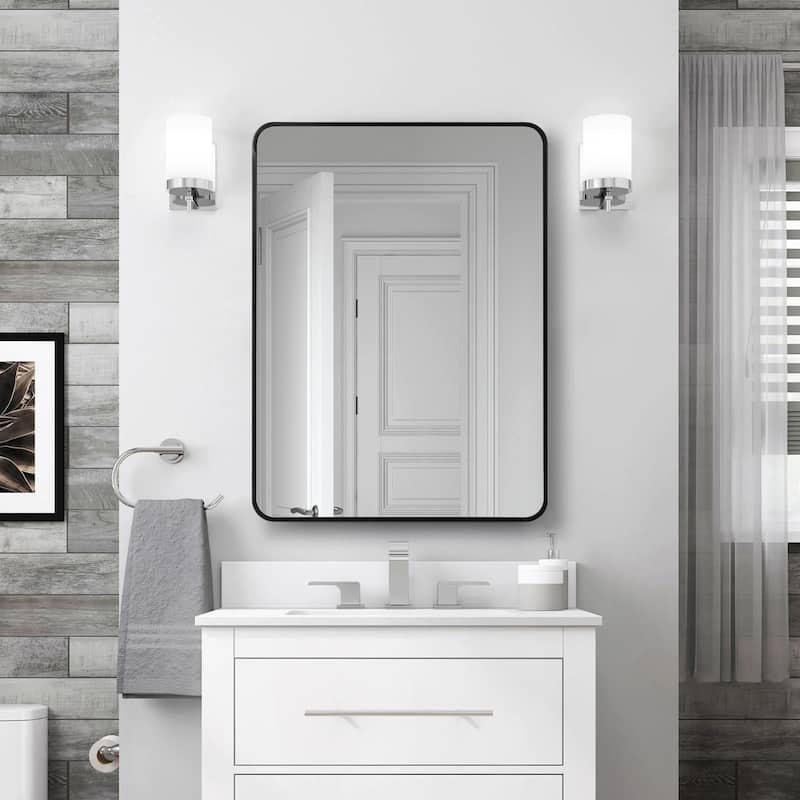 24 in. W x 32 in. H Rectangular Aluminum Framed Wall Bathroom Vanity Mirror in Matt Black