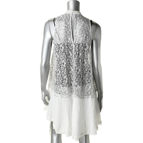 Free People Womens Tell Tale Lace Trim Cutout Halter Top
