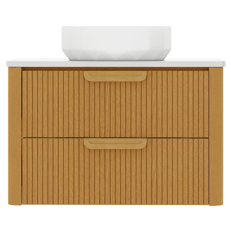 Moasis 30 Inch Floating Bathroom Vanity with Sink, Wall-Mounted Vanity with Engineered White Stone Top