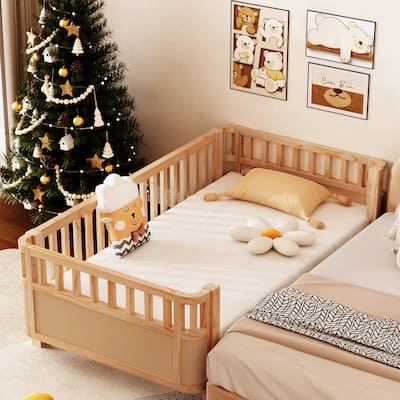 Toddler Low-profile Bed with Fences Headboard Footboard and Removable Side Rails for Kids, Girls and Boys Wooden Daybed