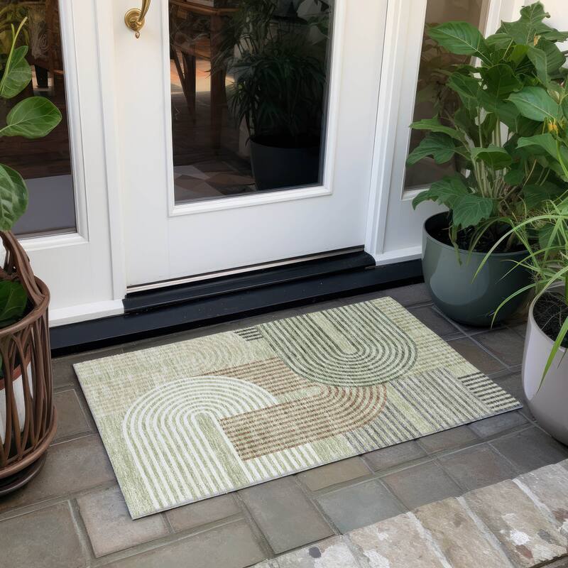 Machine Washable Indoor/ Outdoor Modern Basehor Chantille Rug - Celery - 1'8" x 2'6"