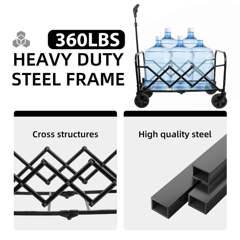 Collapsible Wagon with Wheels - 3 in 1 Lightweight Utility Camping Wagons Carts Foldable with 220lbs Weight Capacity