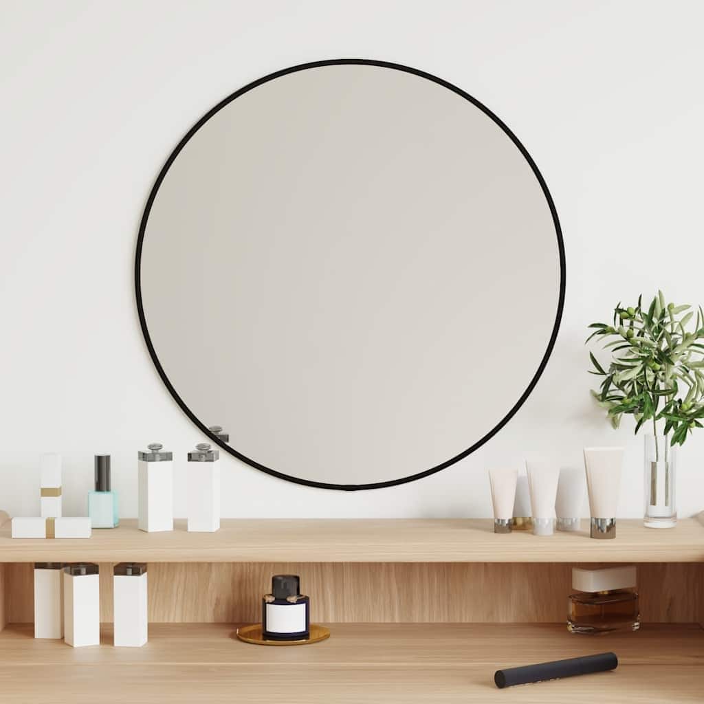 vidaXL Wall Mirror Black Glass, PVC Wall Mounting Wall Mirror Circular - 19.7 x 19.7 x 19.7 in
