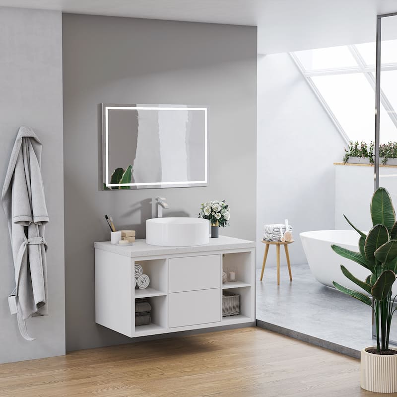 Sinber White Ceramic Countertop Bathroom Vanity Vessel Sink