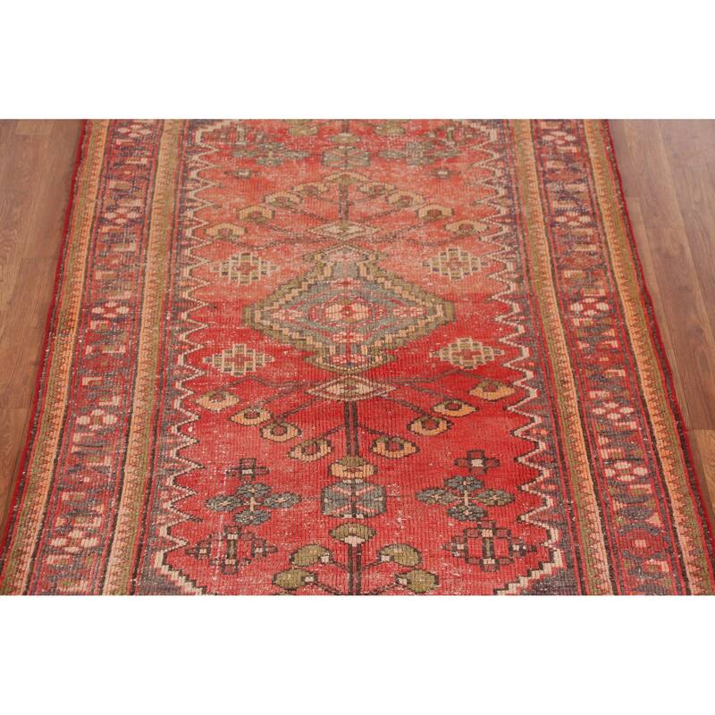 Hand Knotted Oriental 100% Wool Carpet Traditional Geometric Red Hamedan Area Rug - 6' 4'' X 4' 0''