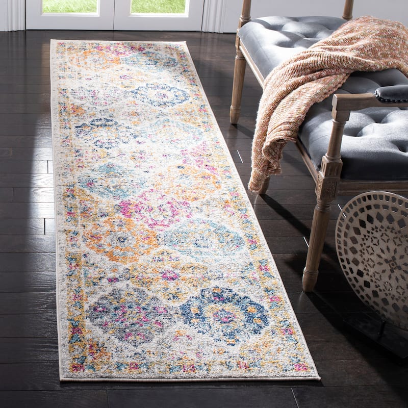 SAFAVIEH Madison Avery Boho Chic Distressed Area Rug - 2'3" x 20' Runner - Cream/Multi