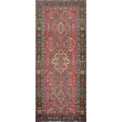 Hand Knotted Oriental 100% Wool Carpet Traditional Floral Pink Heriz Area Rug - 12' 1'' X 4' 8''
