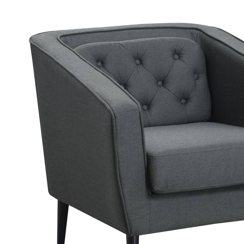 Mid-Century Modern Tufted Tuxedo Arm Grey Chair